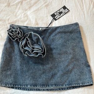 Mini Denim Skirt with Flowers- FUTURE COLLECTIVE
